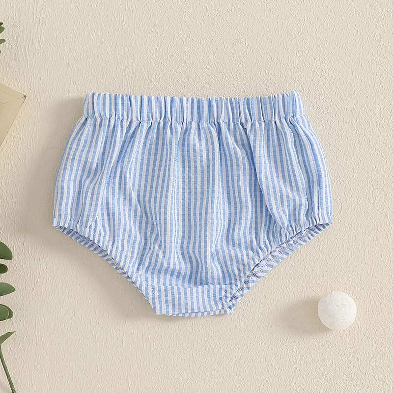 Infant Baby Summer Shorts Elastic Waist Golf Embroidery Stripe Print Birthday Short Pants PP Bloomer for Boys Girls