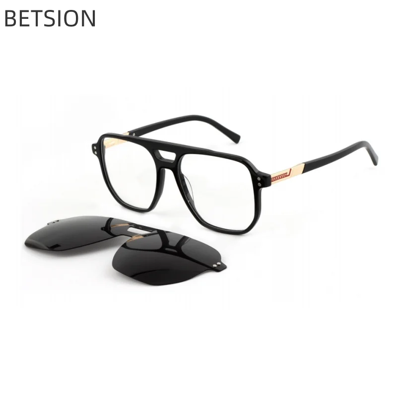 

BETSION Clip on Sunglasses for Men Hand Made Acetate Hight Quality Outdoor Eyeglasses for Women UV Two Uses Sun Glasses for Male