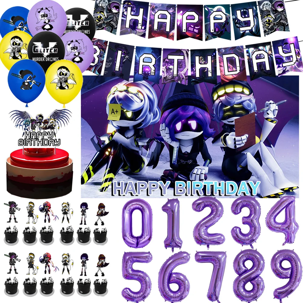 M&Murdered Droned Theme Hintergrund liefert Cartoon Geburtstag Party Dekoration Ballon Banner Kuchen Topper Baby Kind Lieblingsgeschenke