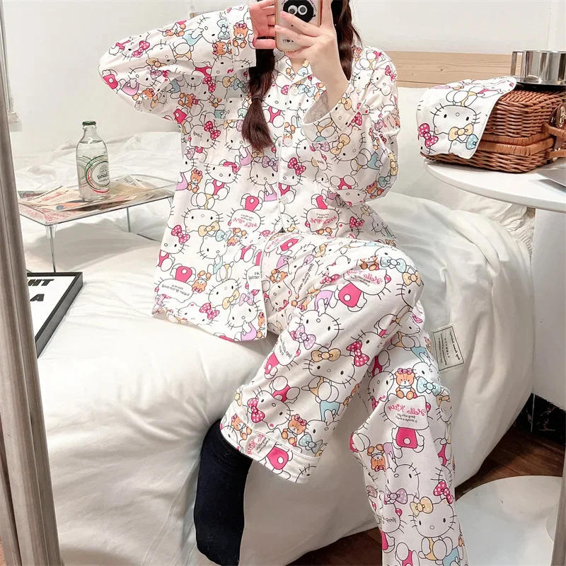 

Kawaii Sanrio Hellokitty Cartoon Anime Long Sleeve Pajamas Y2K Girly Heart Cute Ins Style 2023 New Style Tracksuit Women's Suits