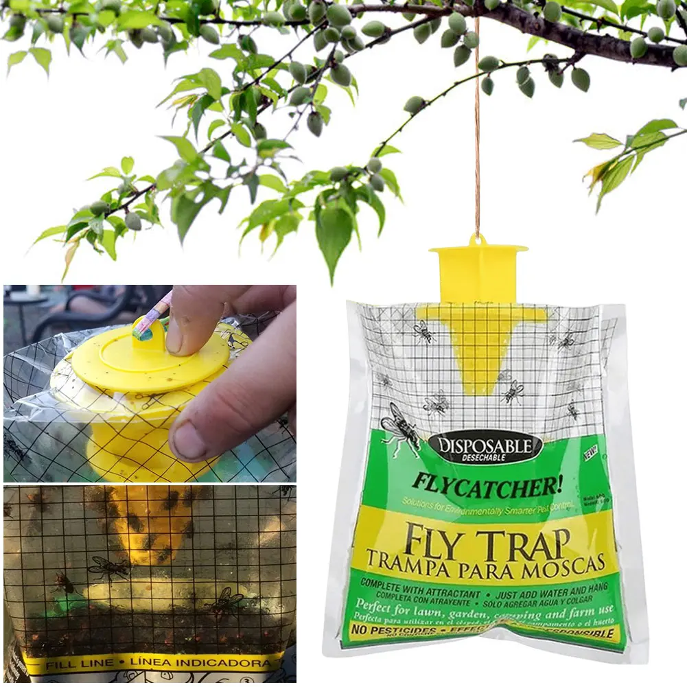 Hanging Fly Trap Bag with Fly Bait Disposable Non-Toxic Mosquito Catcher Wasp Insect Bug Killer for Outdoor