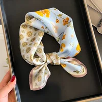 1pcs 70cm Small Yellow Flower Pattern Silk Scarf Women Simulated Silk Fresh and Fashionable Versatile Headscarf Scarf and Shawl 1