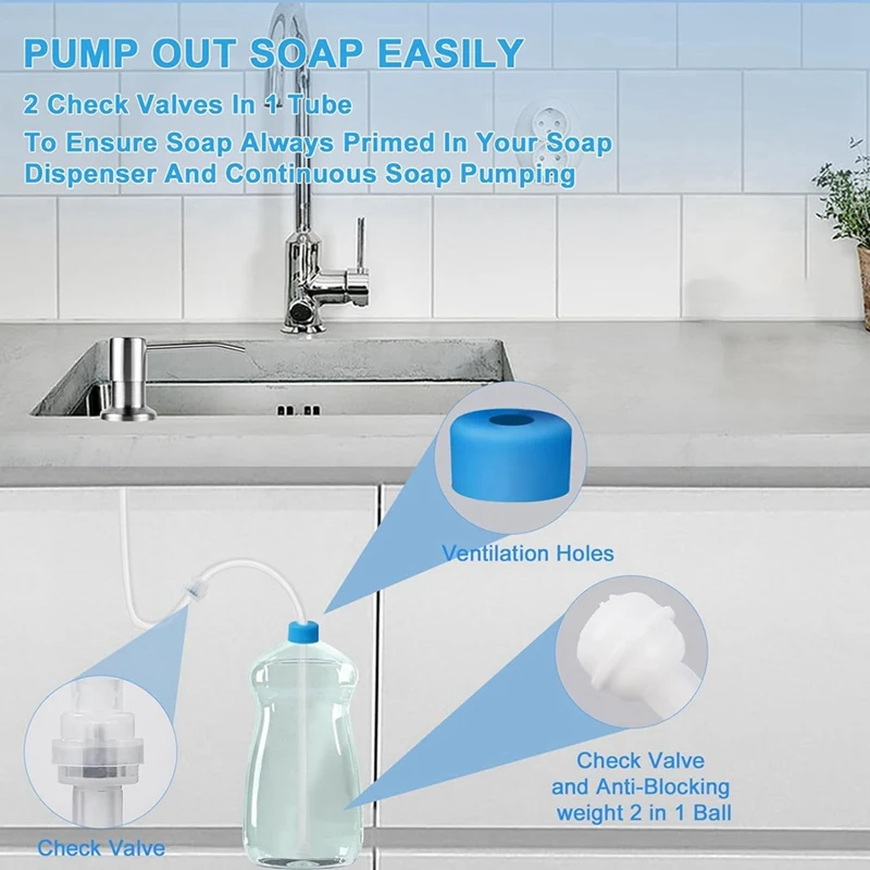 Soap Dispenser Extension Tube Kit For Kitchen Sink, 47Inch Under Sink Soap Dispenser Tube With Upgraded Check Valve 5