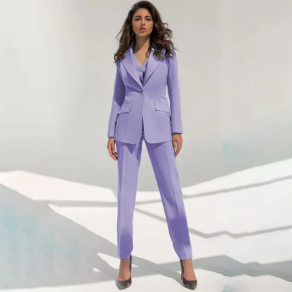 Women Pant Suit Light Blue Long Sleeve Blazer & Trouser Formal Single Button Office Ladies Female Business Work Wear 3 Piece Set