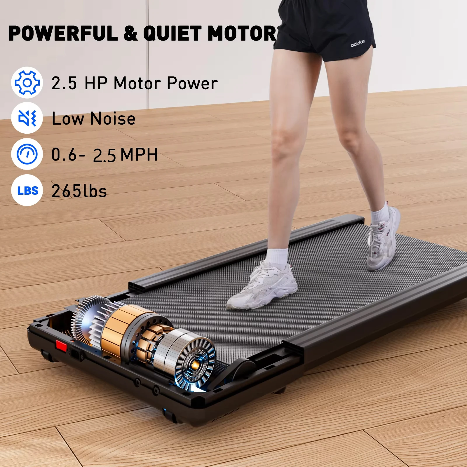 Tapis roulant da passeggio piatto Motore da 2,5 HP Velocità 1-6 km/h Tapis roulant portatile antiscivolo per assorbimento degli urti per macchina da esercizio per ufficio domestico - immagine 5