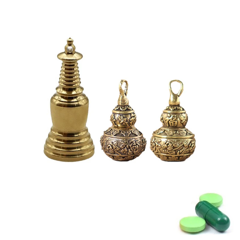 

Brass Gourd Urn Jar Pendant Calabash Keychain Jewelry Waterproof Pill Box Medicine Case Container Bottle Locket Necklac