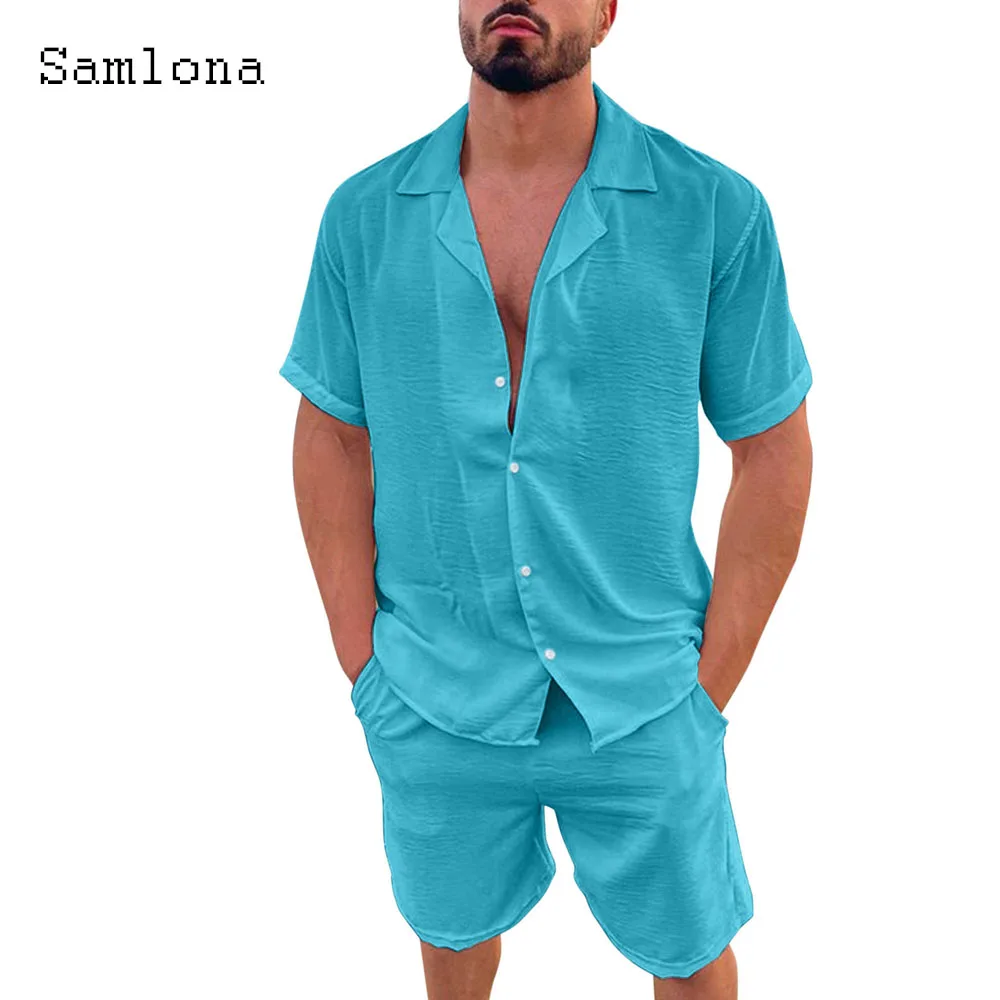 Plus Size Mens Casual Linen Two Piece Sets 2024 Europe Style Vintage Tops Blouse and White Shorts Suit Male Beach Tracksuits Set 3