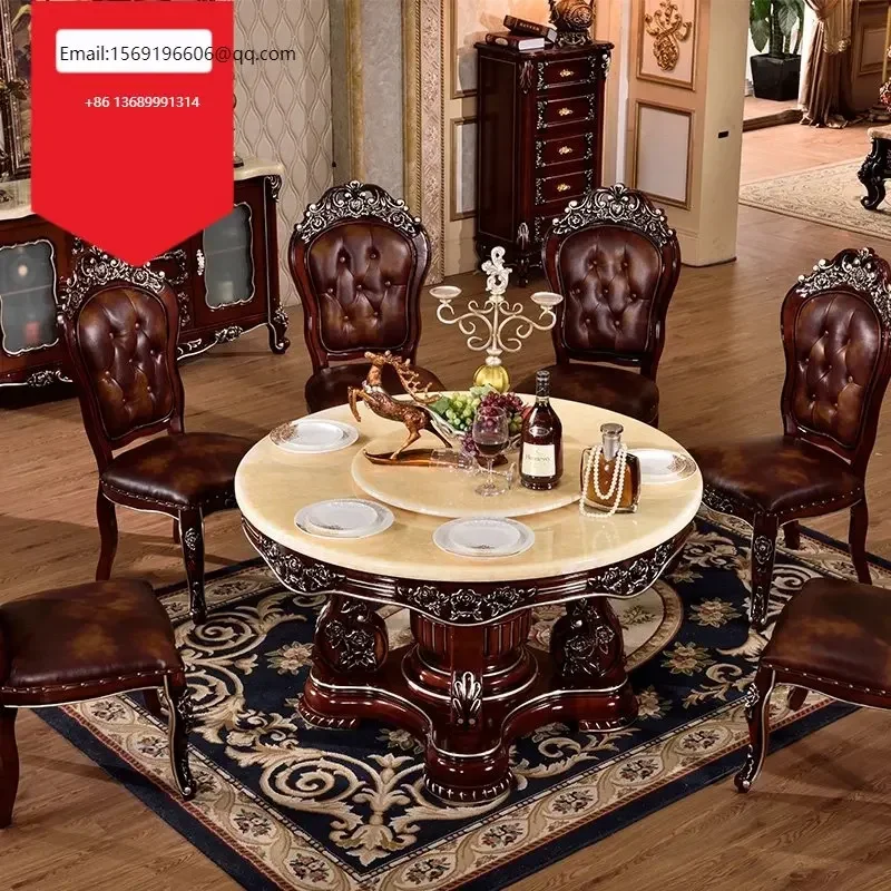 

Европейский стиль, обеденный набор из массива дерева, семейный мраморный стол, обеденный стол круглой формы, Индивидуальный размер