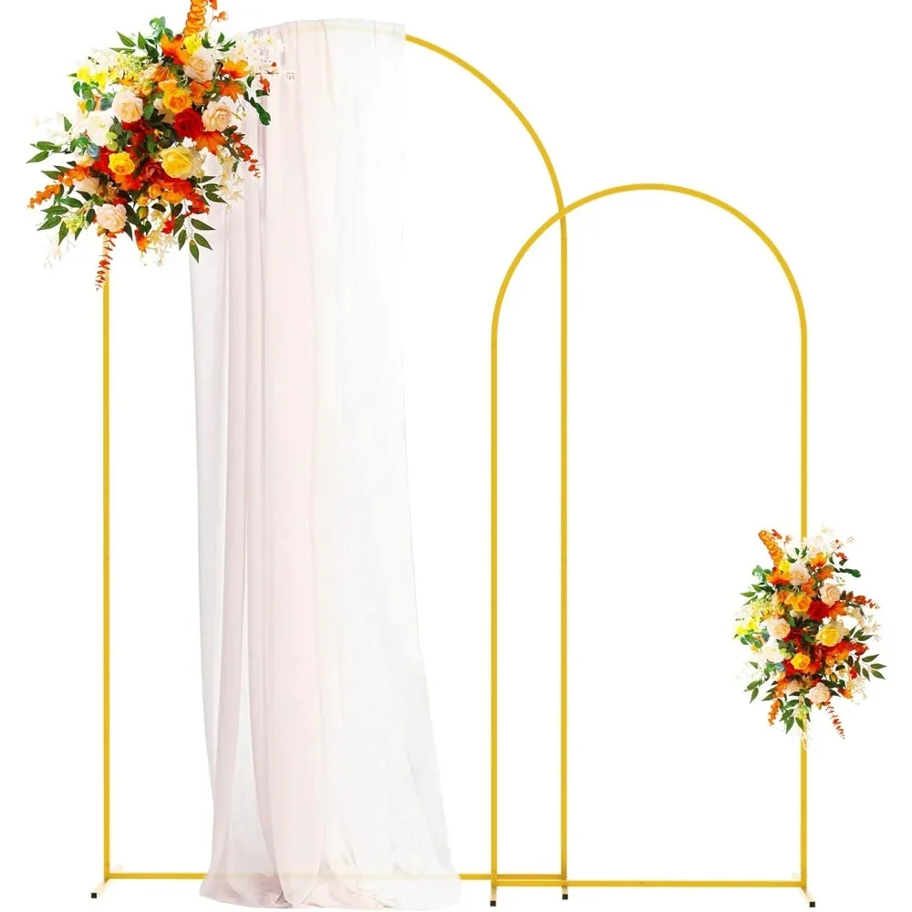 結婚式のアーチの金属製の背景スタンドゴールドスタンド2個セット7フィート6フィート