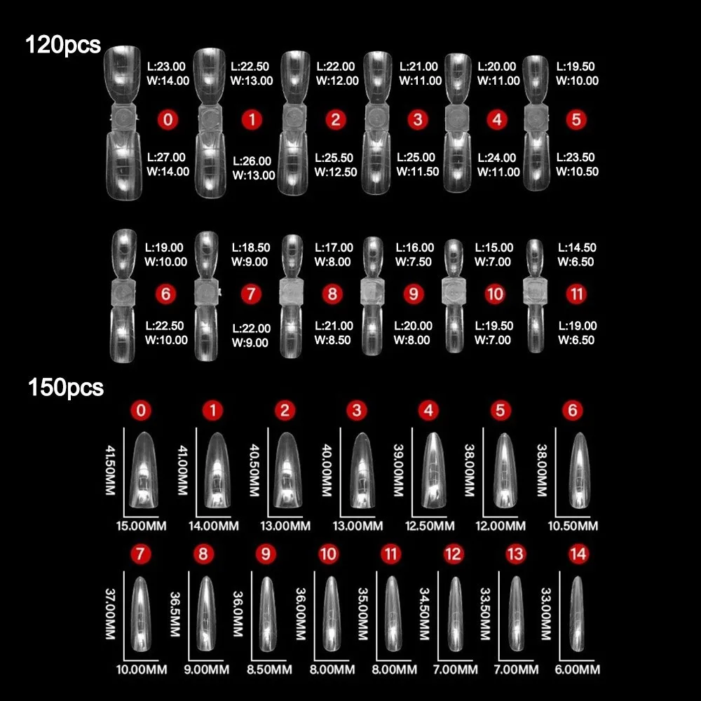 120pcs/150pcs Square Sandwich Nail Forms Ultra-Thin Almond Shape Double-Sided Fake Nails Clear Extension with Auxiliary Line