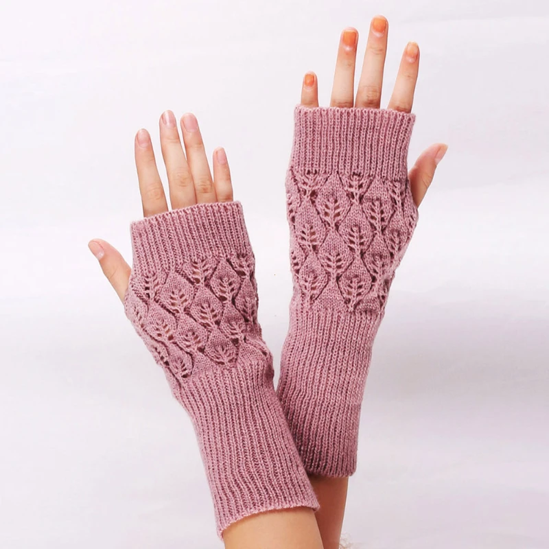 

Зимние теплые трикотажные перчатки без пальцев для женщин, акриловые эластичные рукавицы на полпальца, вязаные крючком искусственные перчатки для девочек
