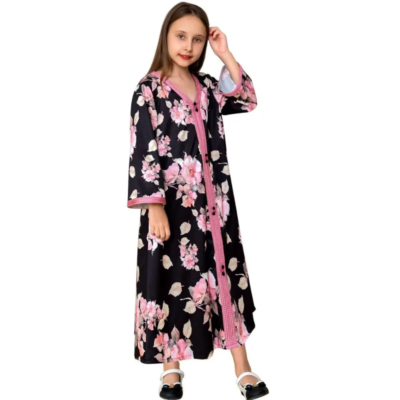 Middle East Clothing Jalabiya Parent-Child Suit Dress round Neck Robe dubai abaya  kaftan  long dresses