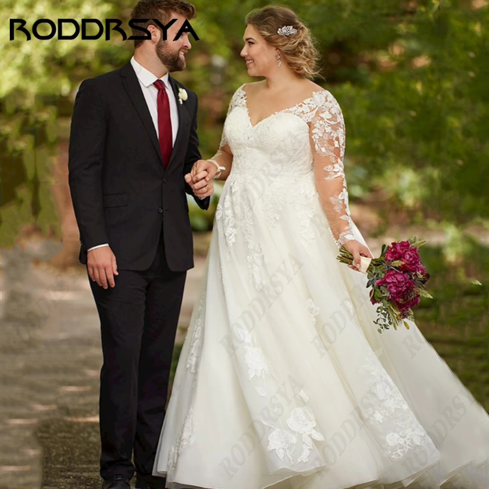 

RODDRSYA Pastrol Wedding Dresses For Woman Long Sleeves Sexy Backless Bride Gowns Lace Applique A-Line V-Neck vestidos de novia
