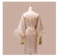 Women FEATHER Bride Bridesmaid Wedding Robe Satin Kimono Bathrobe Gown Nightwear Embroidery Letter Nightgown V-Neck Lingerie - Image 3