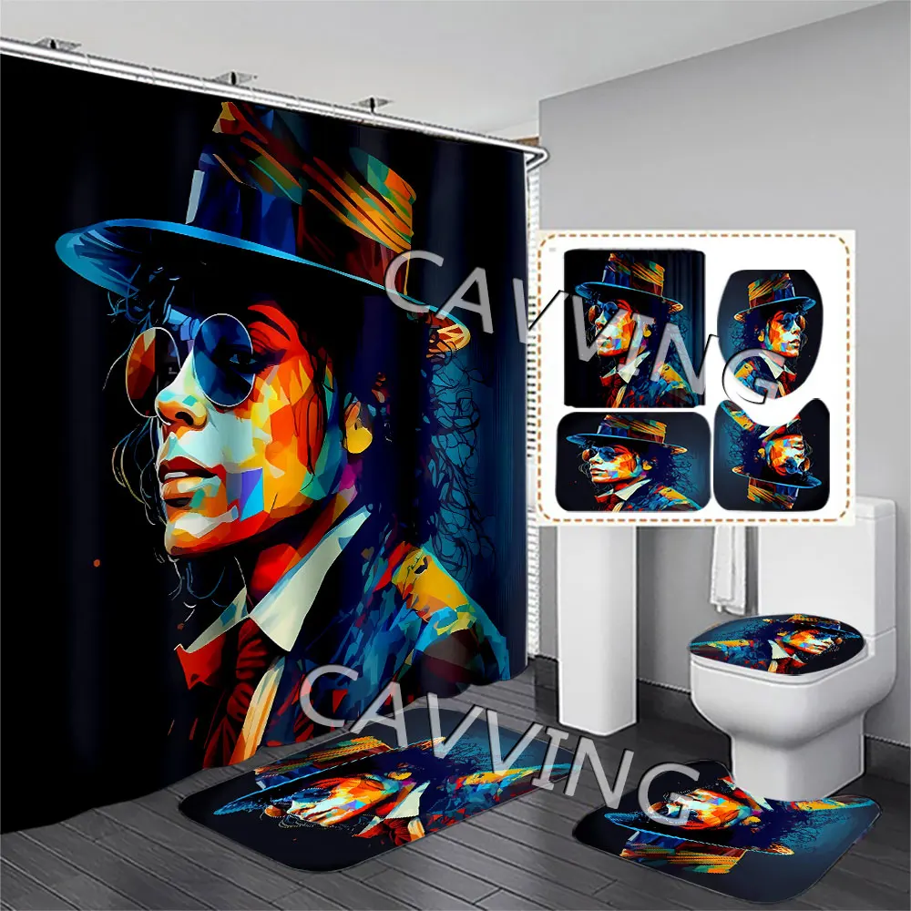 

Занавески для душа с 3D принтом Майкла Джексона, водонепроницаемые занавески для ванной комнаты, комплект Противоскользящих ковриков для ванной, коврики для туалета, F05