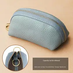 Premium PU Leather Key Case and Card Holder with Zipper Pouch (Blue)