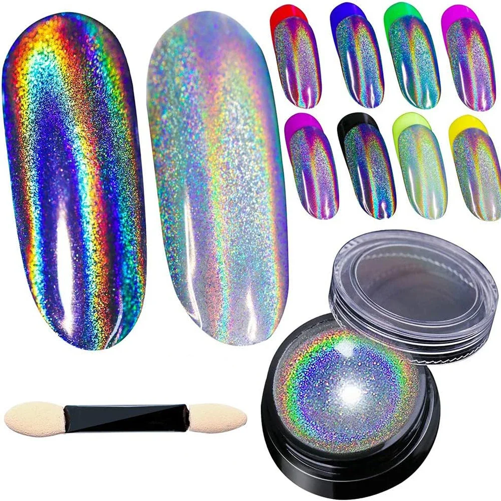 1 Jar Iridescent Pearl Effect Nail Art Powder - Mirror Chrome Aurora Mermaid Finish