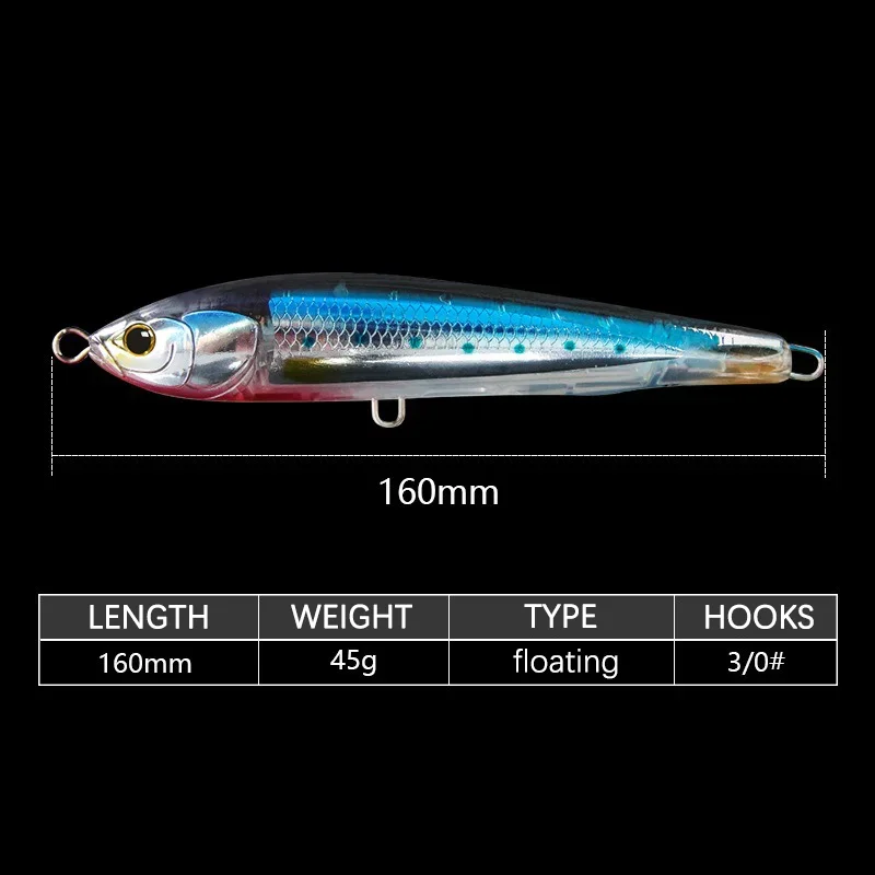 45g 160F Floating Pencil Sea Fishing Trolling Bait Big Topwater Stickbait Popper Wobblers Artificial Hard Bait Tuna  Pesca