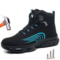 High Top Men Work Safety Boots Indestructible Protective Steel Toe Safety Shoes Men Rotating Button Security Work Shoes Footwear