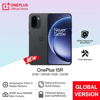 الكلي الجديد OnePlus 15R الإصدار العالمي للهواتف الذكية Snapdragon 8 Gen 5 7400mAh بطارية 80W SUPERVOOC 165 هرتز عرض بلوتوث 6.0 1