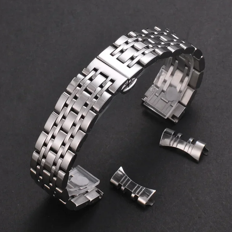 Sleek Stainless Steel Curved Strap with Butterfly Buckle