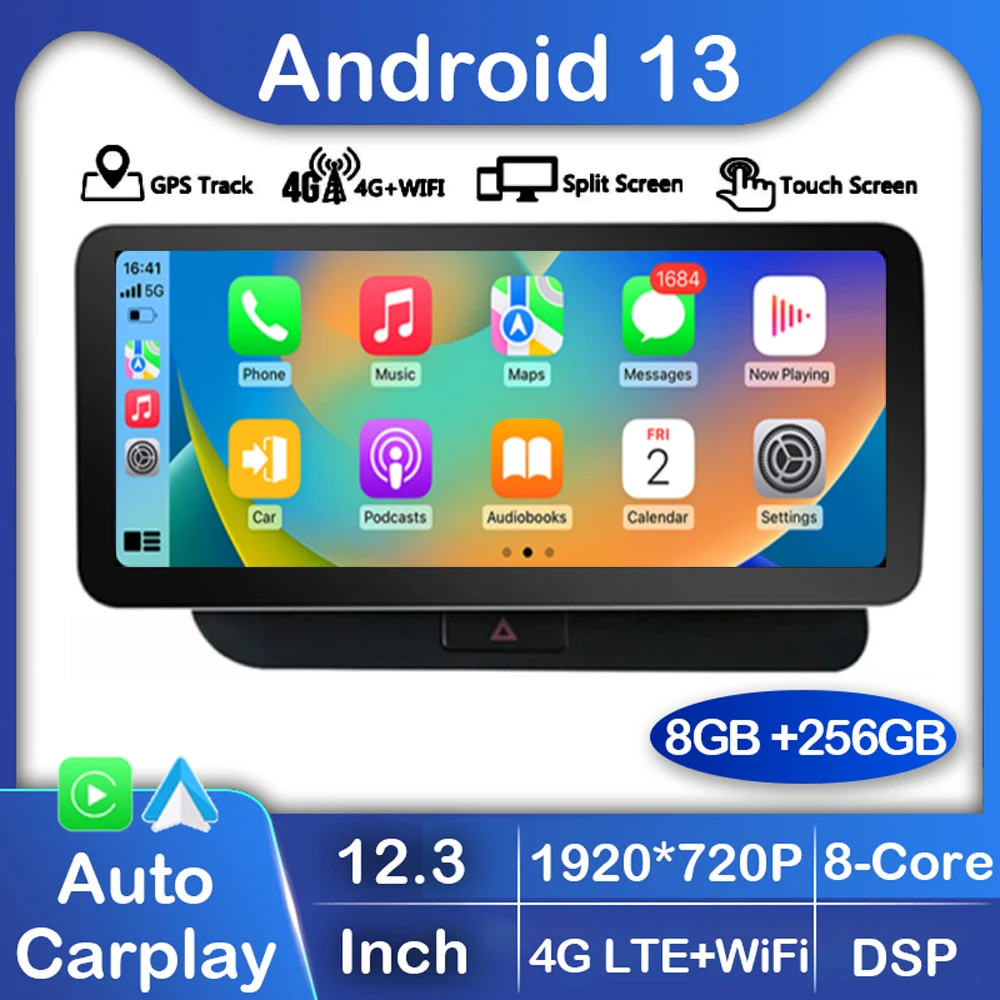 

12.3 Inch Android 13 Carplay Auto For Audi Q5 2009 - 2017 Car Radio Multimedia Player GPS 4G LTE Stereo 360 Camera Head Unit DSP