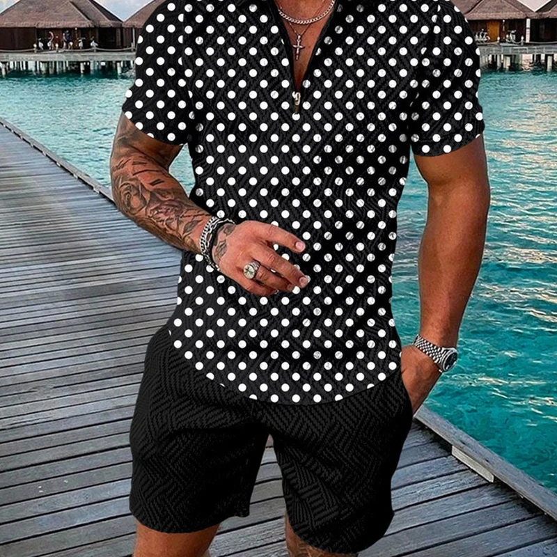 Fashion Men's Tracksuit Retro Streetwear Short Sleeve Polo Shirt&Shorts Set Summer Men's Suit Casual Men Clothing 2 Piece Outfit