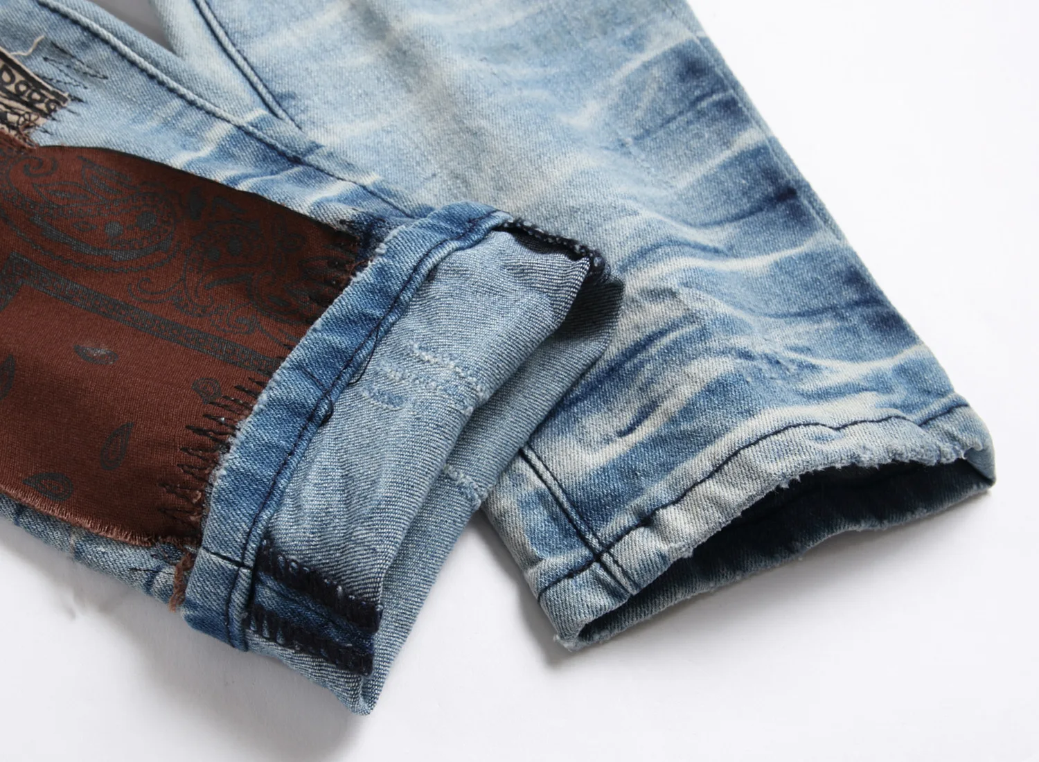 Light jeans men Europe and America embroidered holes patchwork color patch hipster pants small feet AM 