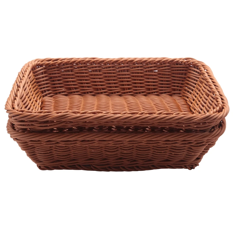 

New 2 Pcs Rectangular Basket For Table Or Counter Display For Bread,Fruits And Vegetables Wicker Baskets For Markets,Bakery