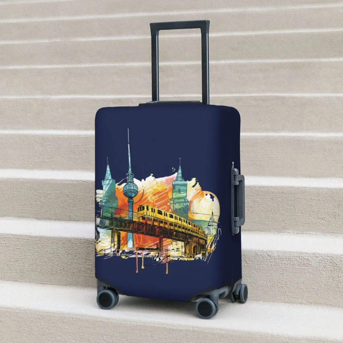 

Germany Building City Suitcase Cover Painting Berlin Skyline Train Elastic Travel Protection Luggage Supplies Holiday