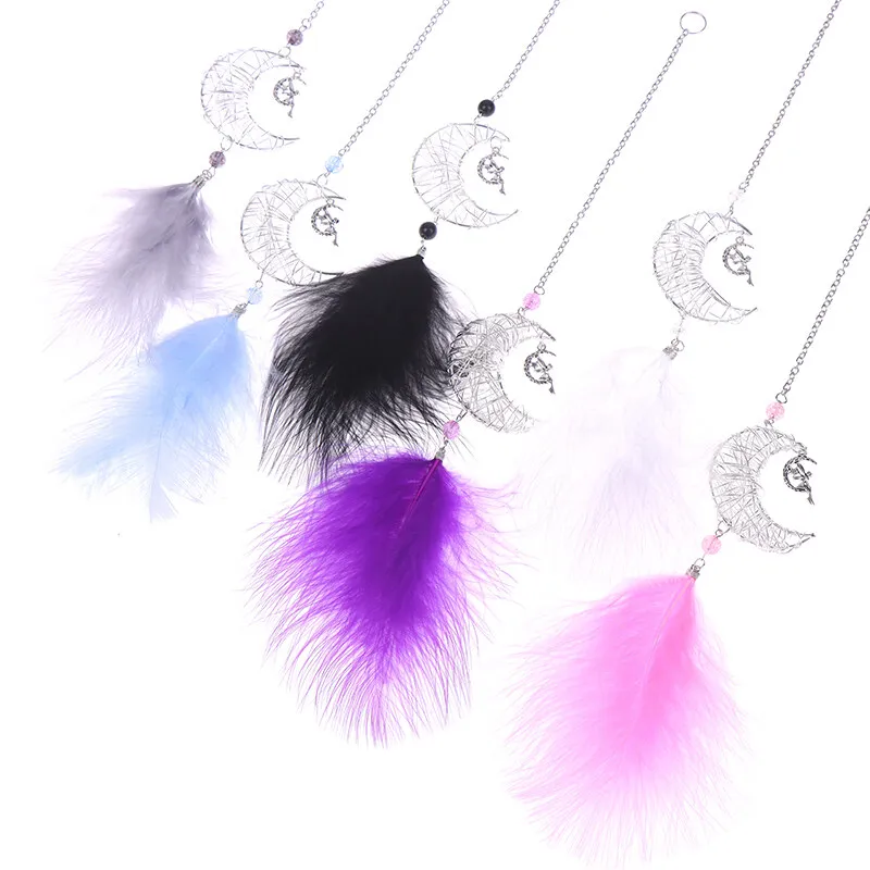 Car Hang Ornaments Stars And Moon Wind Chimes Feather Car Rearview Mirror Pendant Styling Decoration Auto Interior Accessories