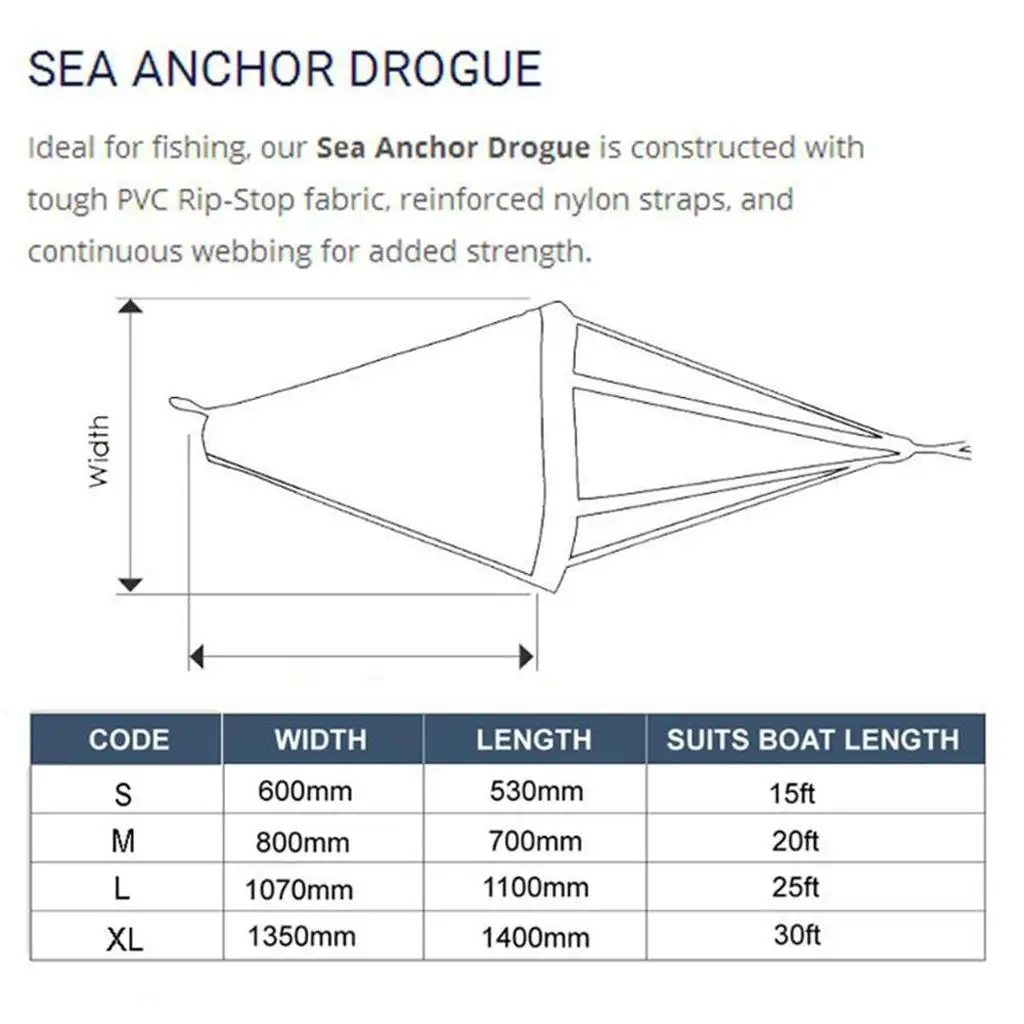 Sea Anchor Drogue + PVC Kayak 32`` Anchor Tow Rope Throw Line for Boat