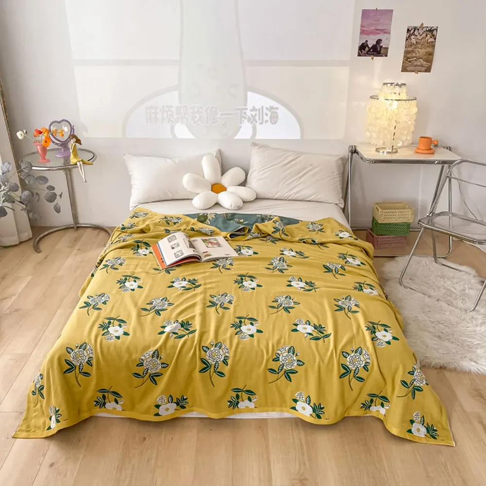 Svetanya Nordic Yellow Daisy Flowers Leaves Knitted Summer Quilted Thread Blanket Throws Cotton Full Queen Sheets Bedspread