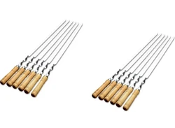Long Handle Stainless Steel BBQ Skewers with Wooden Grip (6PCS X 2 55CM)