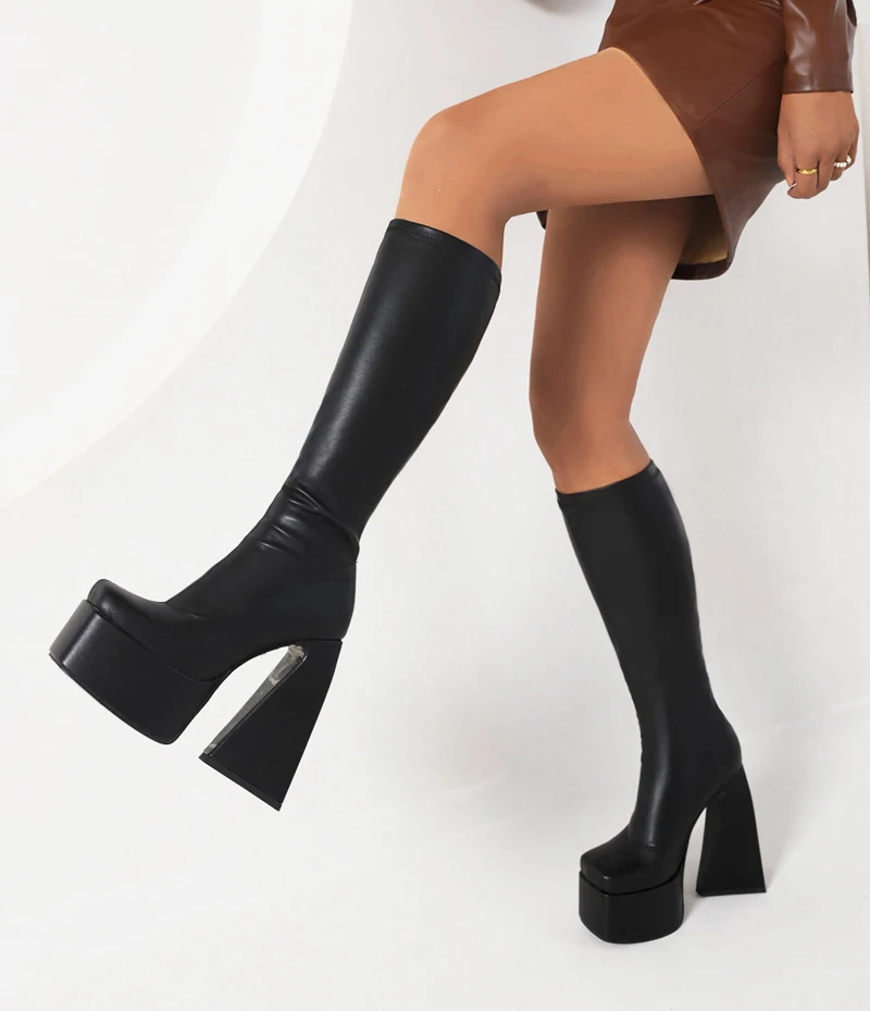 stretchy knee high platform boots