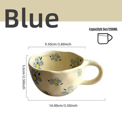 Korean Style Irregular Ceramic Flower Mug - 201-300ml (Blue flower)