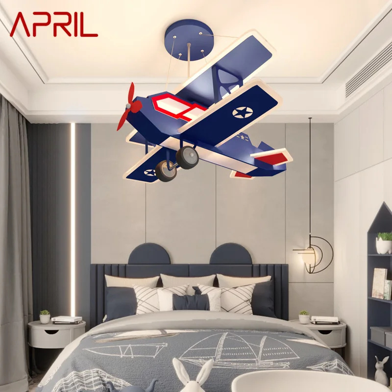 

APRIL Children's Airplane Pendant Lamp Vintage LED Creative Blue Fashion Cartoon Light For Decor Kids Room Kindergarten