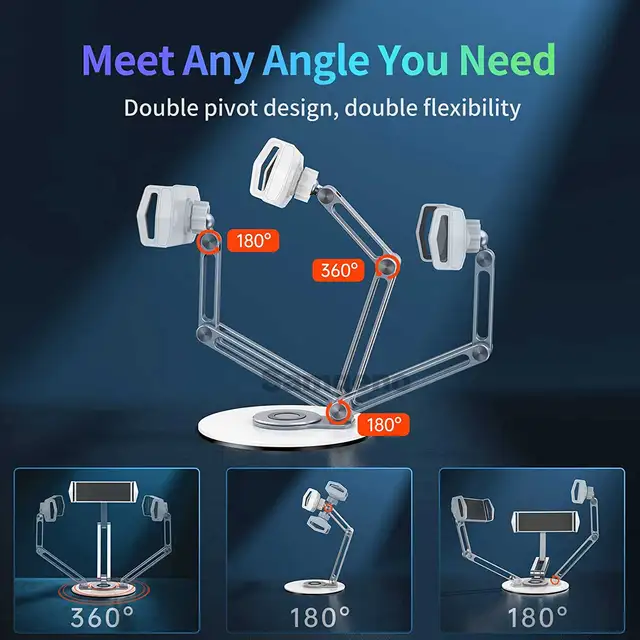 360° Swivel Tablet Stand for Desk, Stable Tablet Cellphone Holder with Heavy Metal Base, Adjustable & Foldable 2