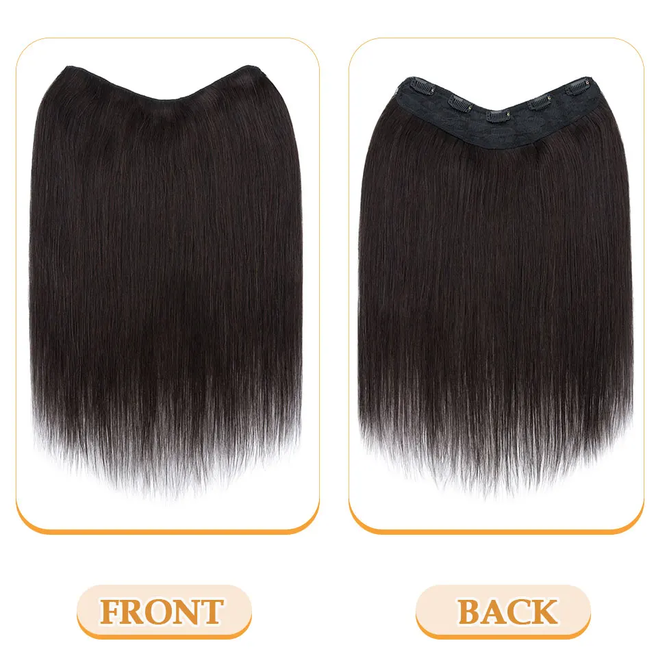 V Shape One Piece Clip In Hair Extensions Human Hair Hairpiece Clip in Seamless Weft Silky Straight For Women