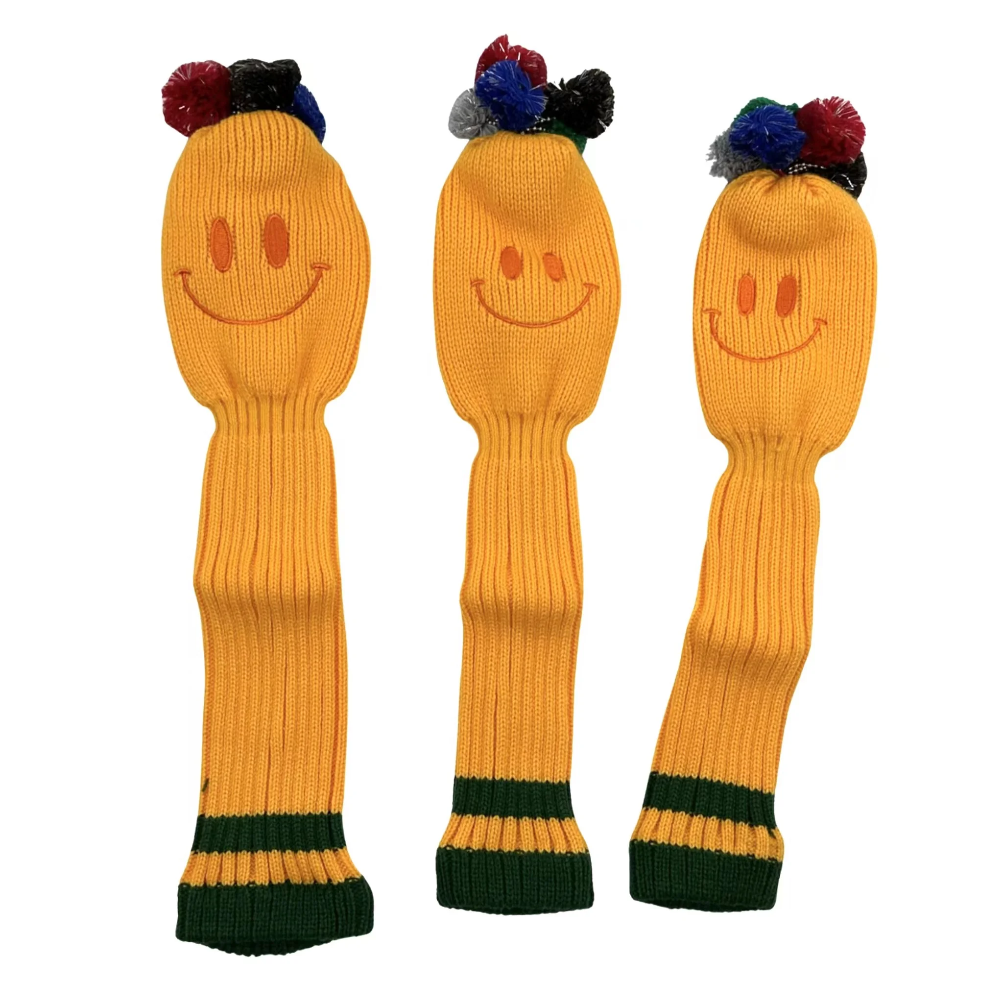 

3 Pcs/set Golf Smiling Face Pattern Knitting clubs Head cover Knitted Hybrid UT Driver Fairway Wood 1 3 5 Wood Knitting Cover