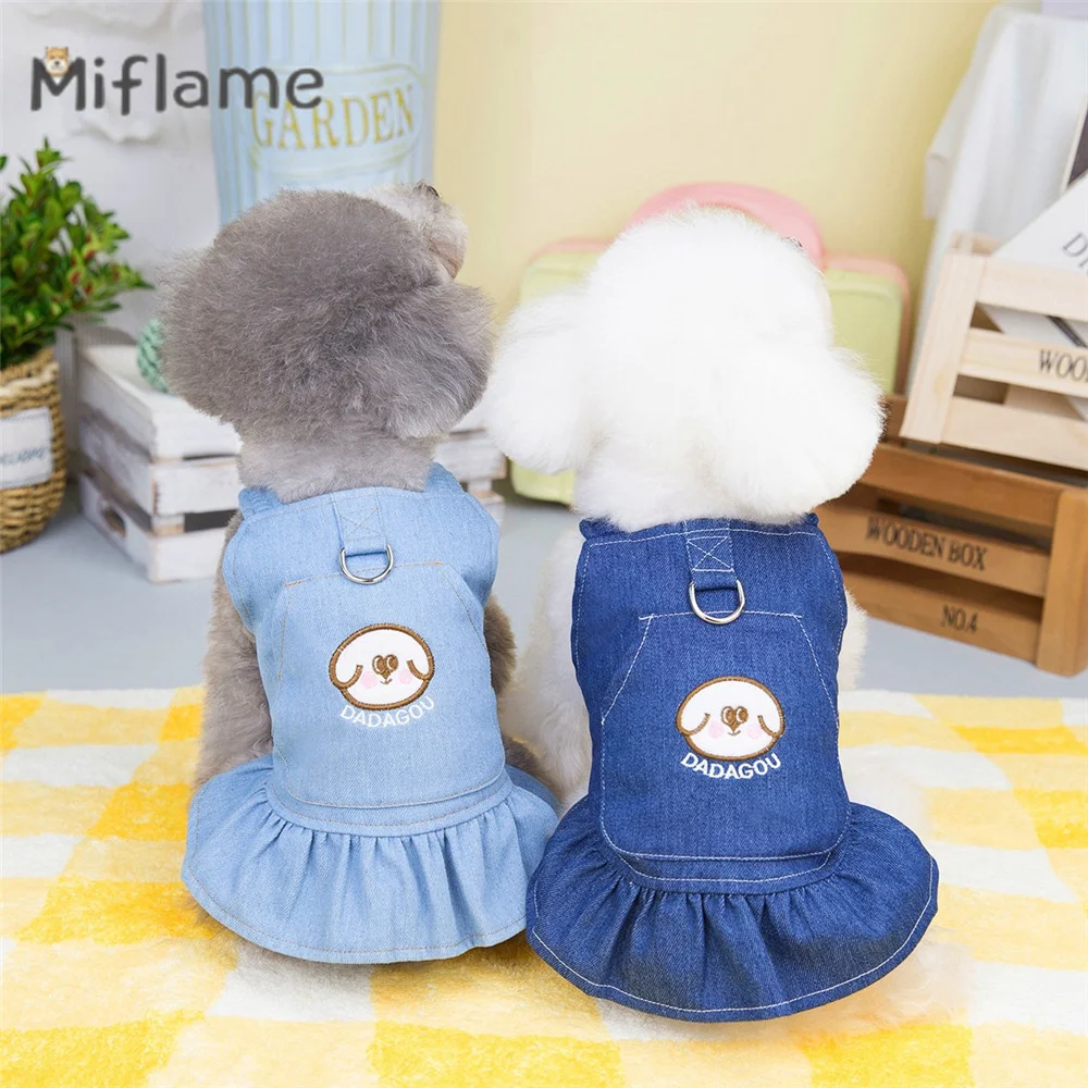 

Miflame 2023 Spring Summer New Small Dogs Denim Skirt Simple Pet Dress Fashion Cat Dog Clothing Teddy Bichon Schnauzer