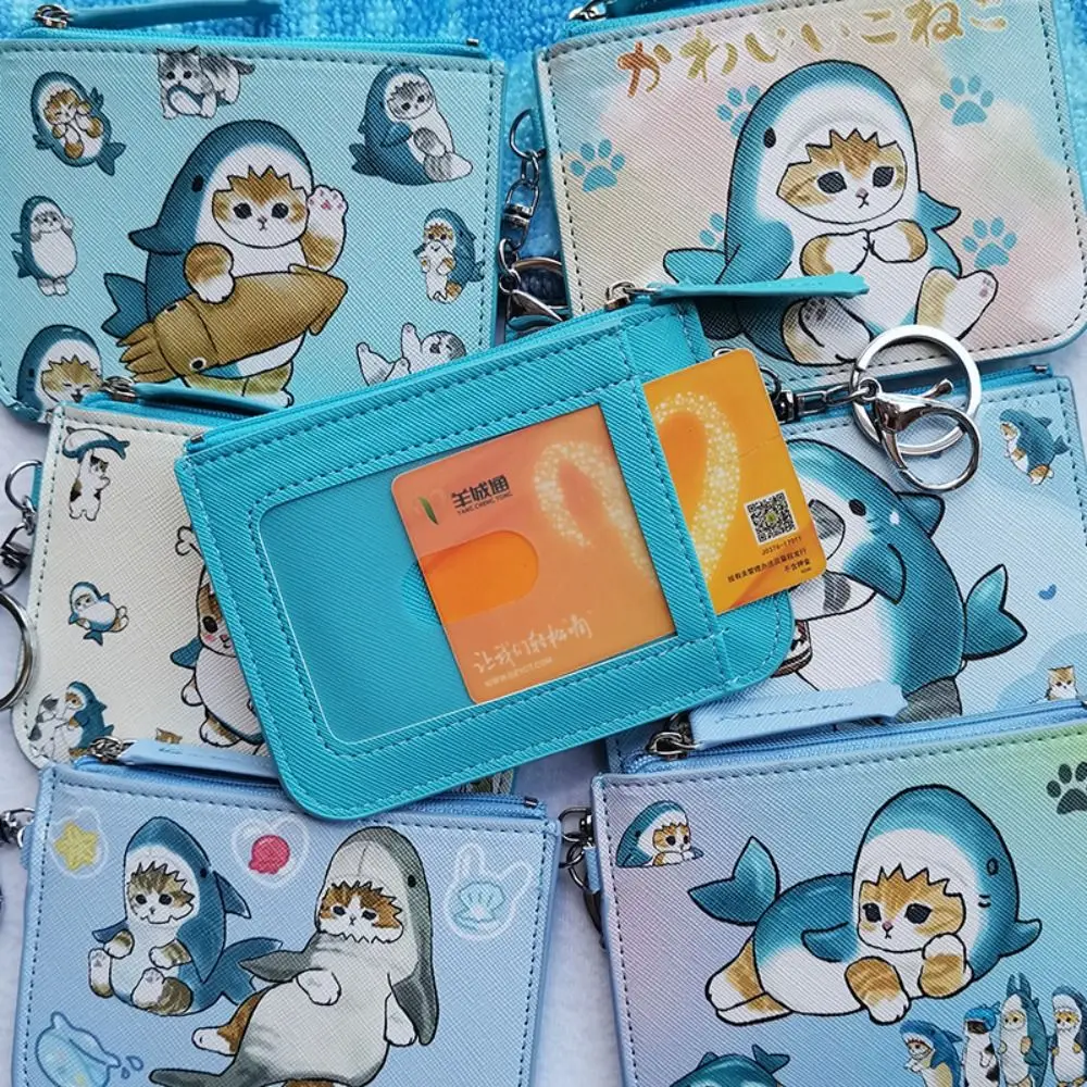 Card Holder Coin Purse Cartoon Anime Shark Cat Cross-Dressing Work ID Badge with Key Ring Zipper Wallet for wallet card holder,card holder,coin purse,card wallet