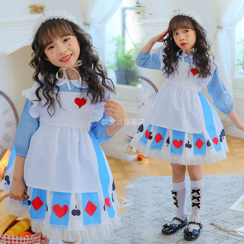 

Children's Maid Cosplay Princess Dress Lolita 3-Piece Sets Poker Vestidos Girl Performance Clothing Disfraz Halloween Costume