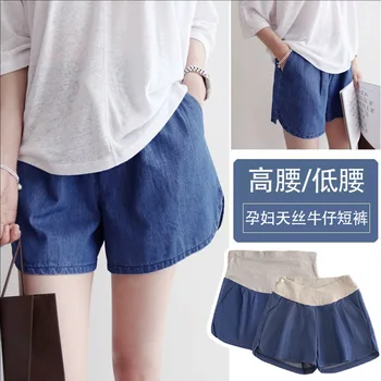 Summer Maternity Wear: Airy cowboy Mid-Length Shorts-Korean-Inspired loose and comfortable Pregnancy Bottoms with Retro Flare