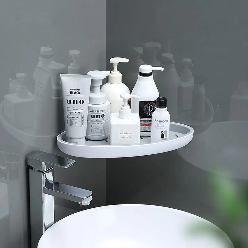 Bathroom Shelving 1 Piece No-Punch Corner Shelving Cosmetics Shampoo Corner Wall Mounted Kitchen Storage Shelf