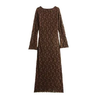 Ele Long Sve round Ne Lace Dr Autumn Winter New Arrival Women's Faion Design Sensation Slim Fit Gown 2024 - Image 2