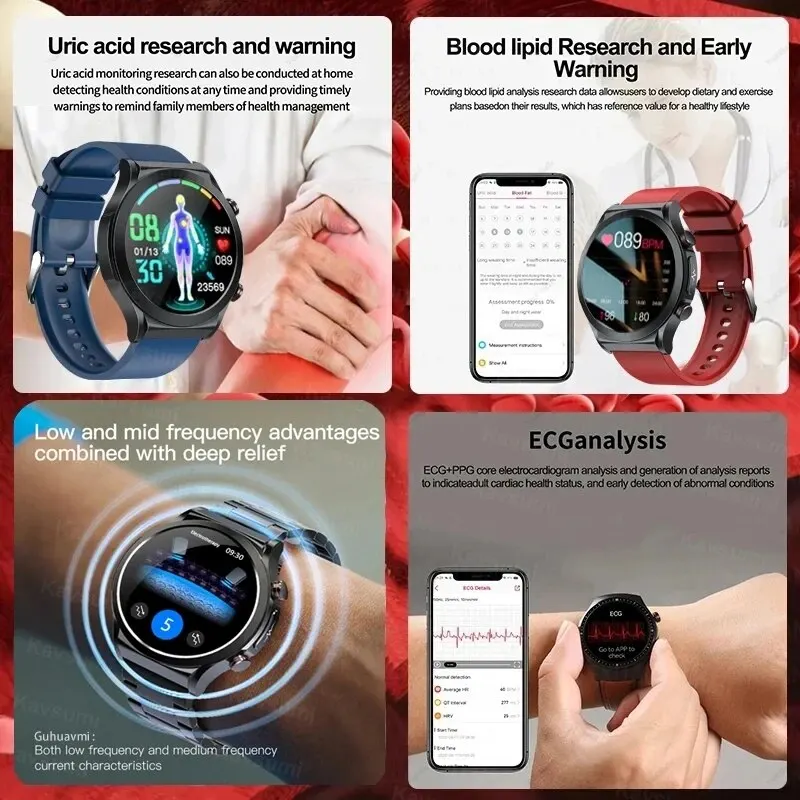 2023 nowy Smartwatch do terapii impulsowej ECG PPG Smartwatch do zarządzania poziomem cukru we krwi z ekranem w pełni dotykowy zegarek sportowy