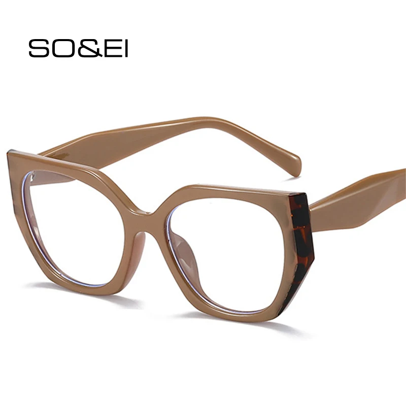 Women Glasses Vintage Polygon Cat Eye Fashion Clear Anti-Blu-Ray Lens Optical Double Color Frame Anti Blue Light Anti Radiation Eyewear Frames