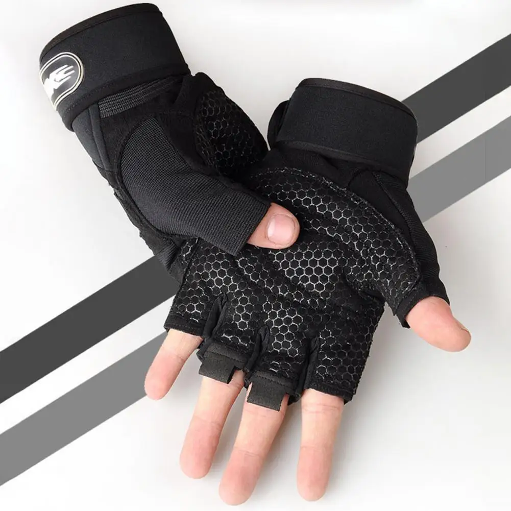 

1 Pair Wrist Protection Palm Padded Fitness Training Gloves Nylon Fiber Half Finger Shockproof Unisex Sports Gloves for Cycling