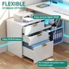 Computer Desks, with File Cabinet & Power Outlets, 55" Computer Desk with Drawers, Corner Desk Office Desk with LED Light 5